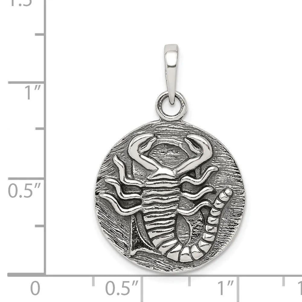 Sterling Silver Polished Antique Finish Scorpio Horoscope Pendant