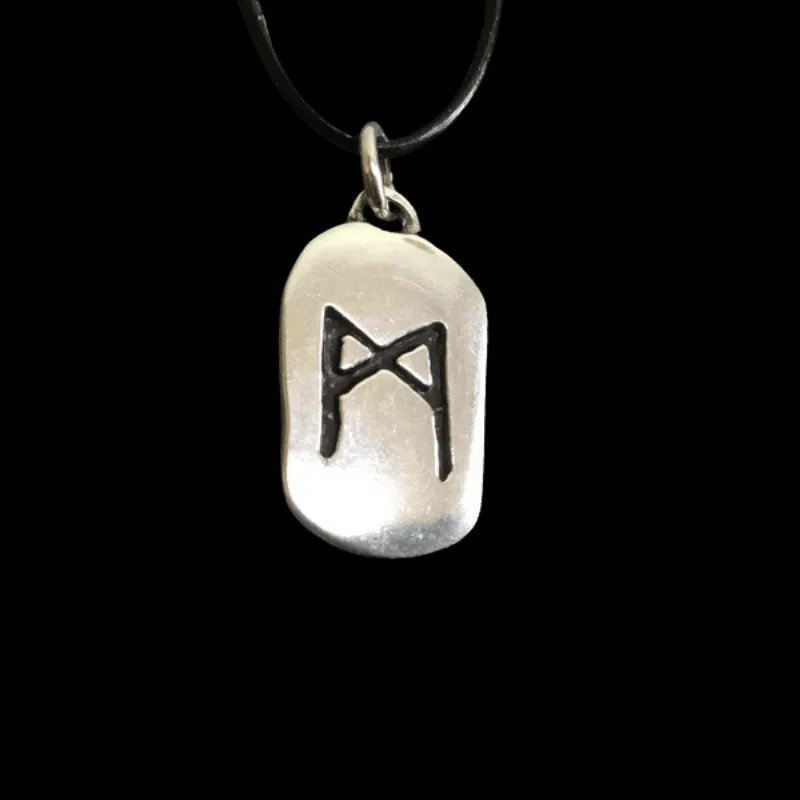 Sterling Silver Viking Rune Mannaz Antique Finish Pendant