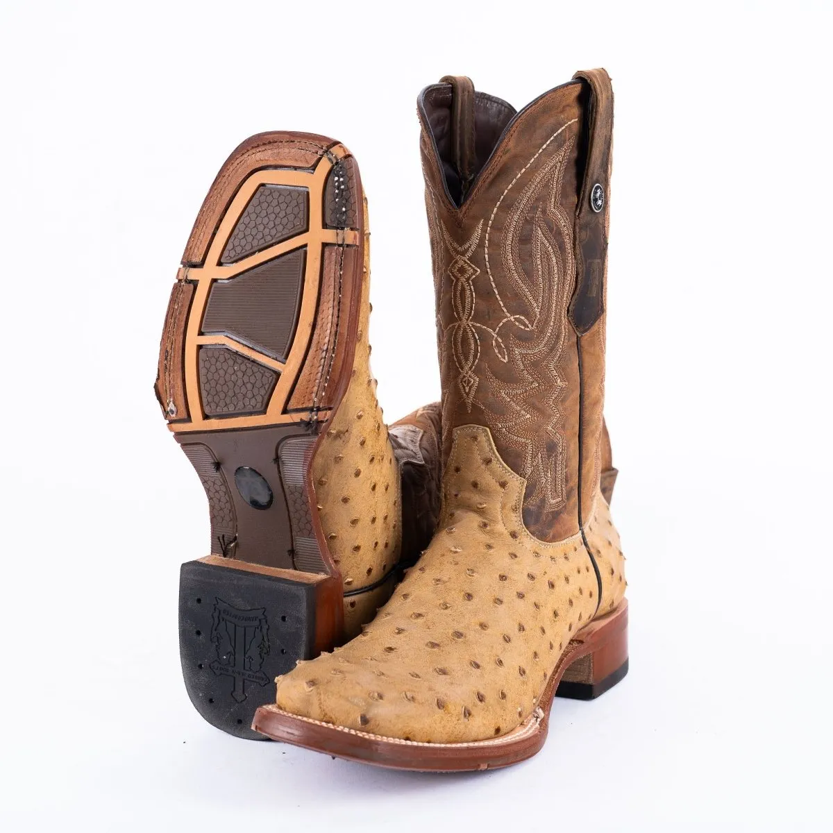 TANNER MARK MEN'S Print Ostrich MD Antique Cowboy Boots Rubber Sole