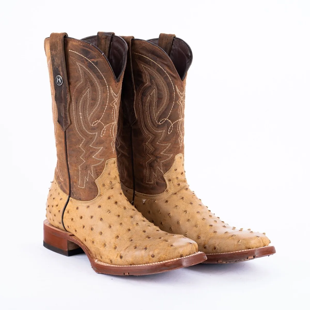TANNER MARK MEN'S Print Ostrich MD Antique Cowboy Boots Rubber Sole