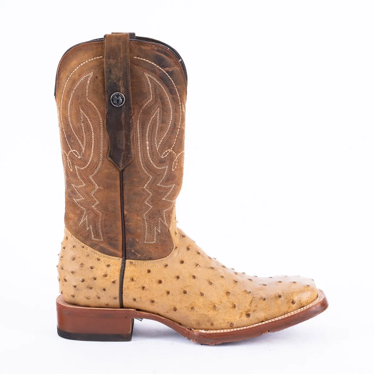 TANNER MARK MEN'S Print Ostrich MD Antique Cowboy Boots Rubber Sole