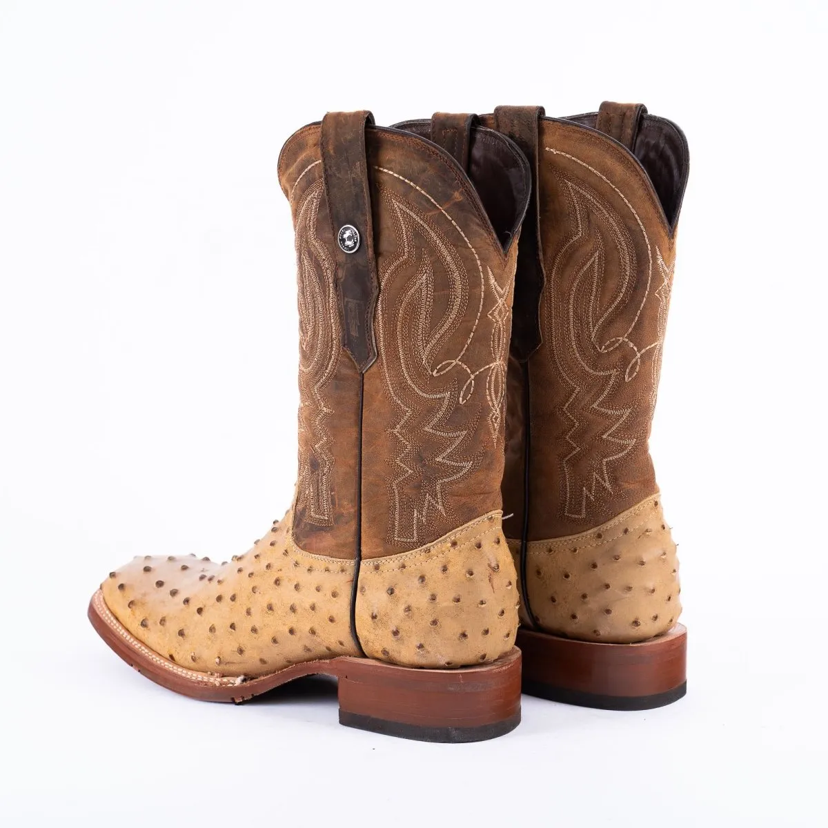 TANNER MARK MEN'S Print Ostrich MD Antique Cowboy Boots Rubber Sole