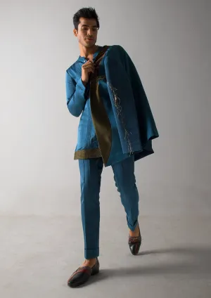Teal guitar blazer and kurta set