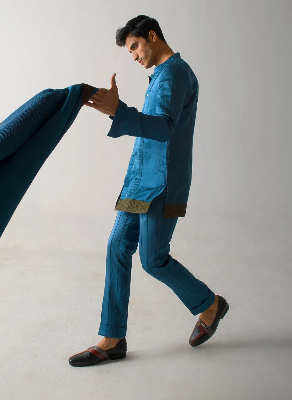 Teal guitar blazer and kurta set