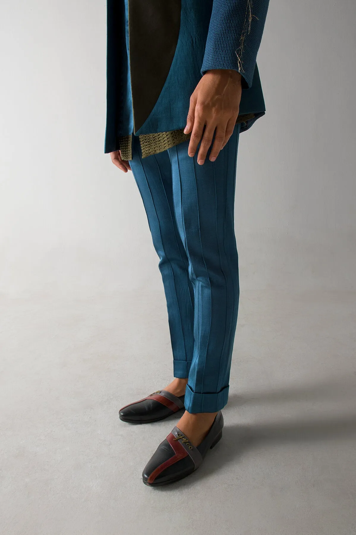 Teal guitar blazer and kurta set