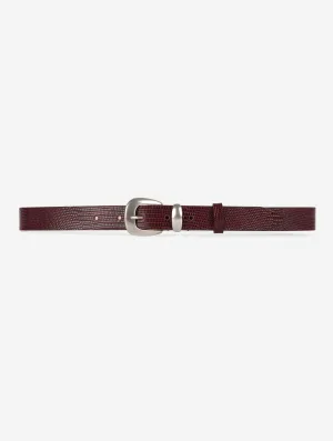 thin burgundy lizard skin belt