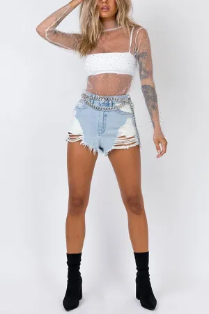 TJ0191 Sequins Tulle Mesh Shirt