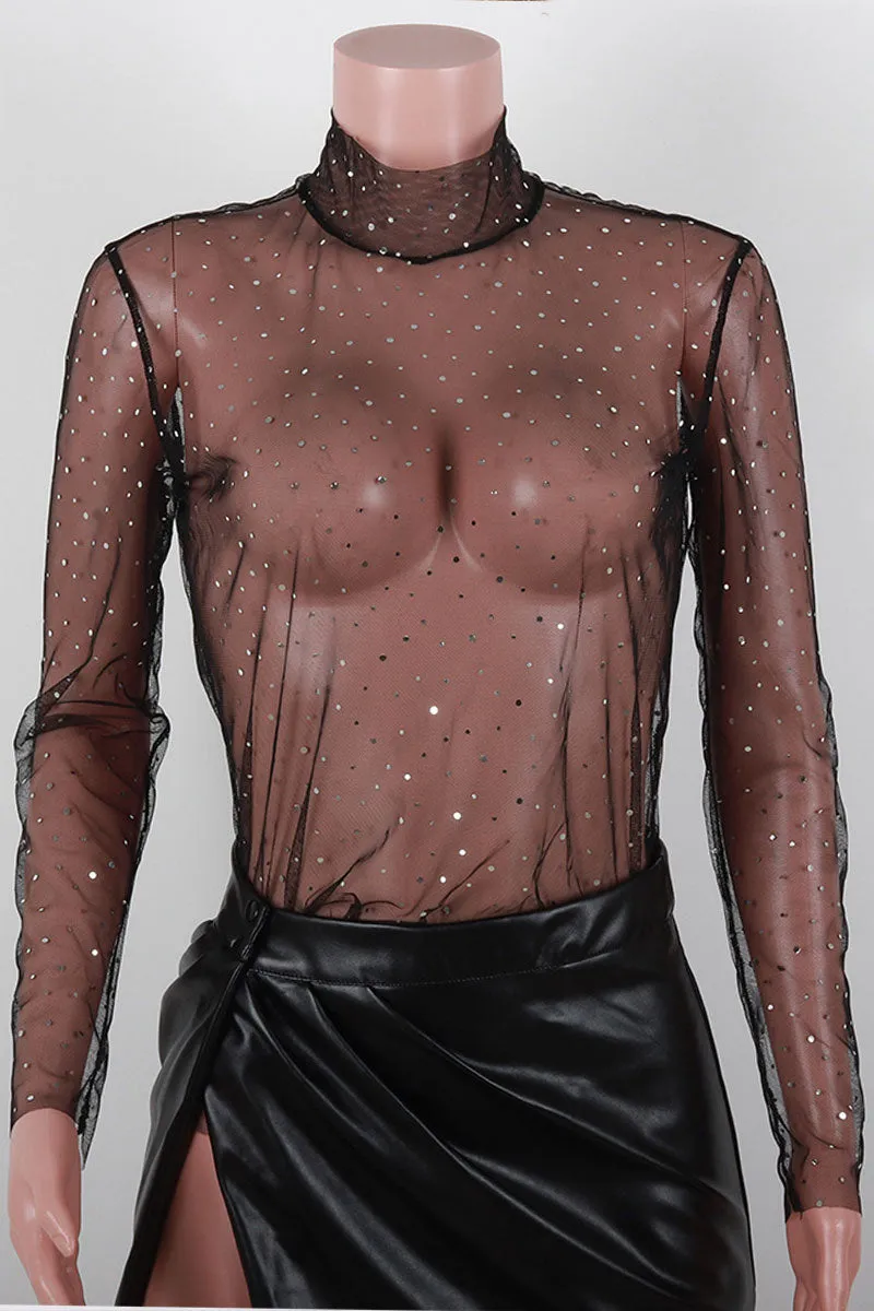 TJ0191 Sequins Tulle Mesh Shirt