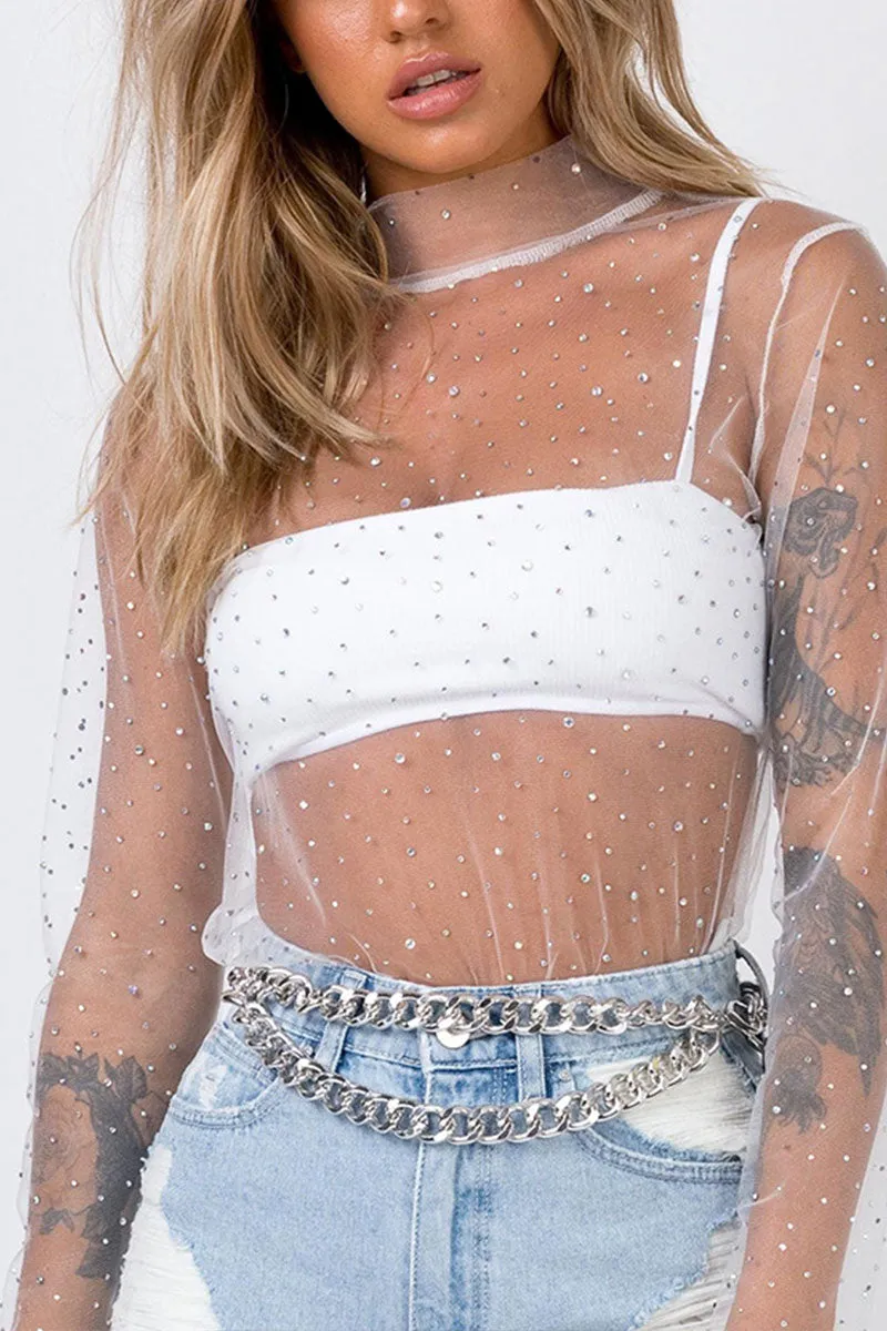 TJ0191 Sequins Tulle Mesh Shirt