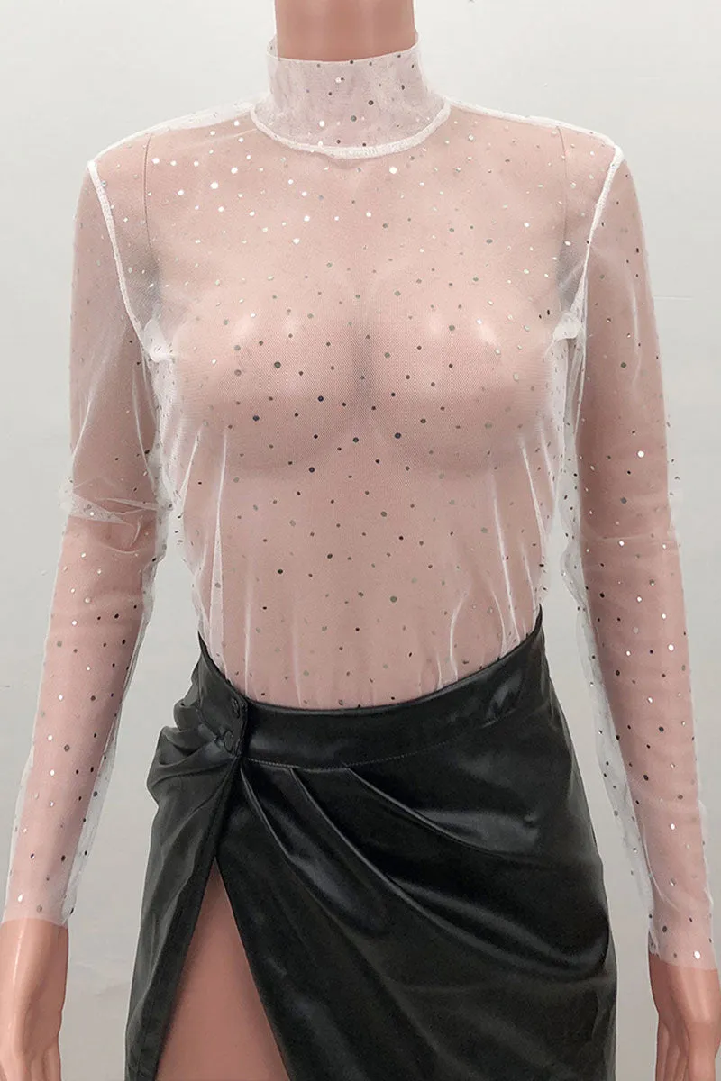 TJ0191 Sequins Tulle Mesh Shirt