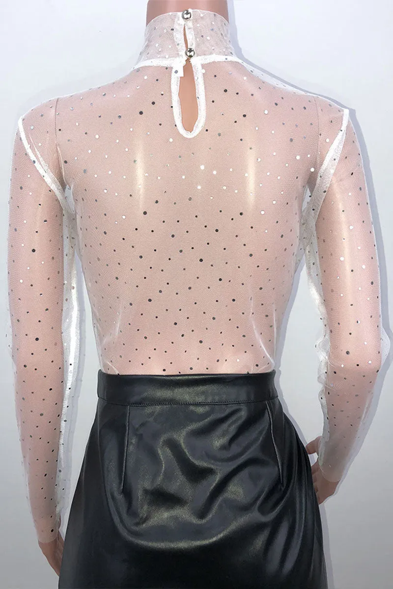 TJ0191 Sequins Tulle Mesh Shirt