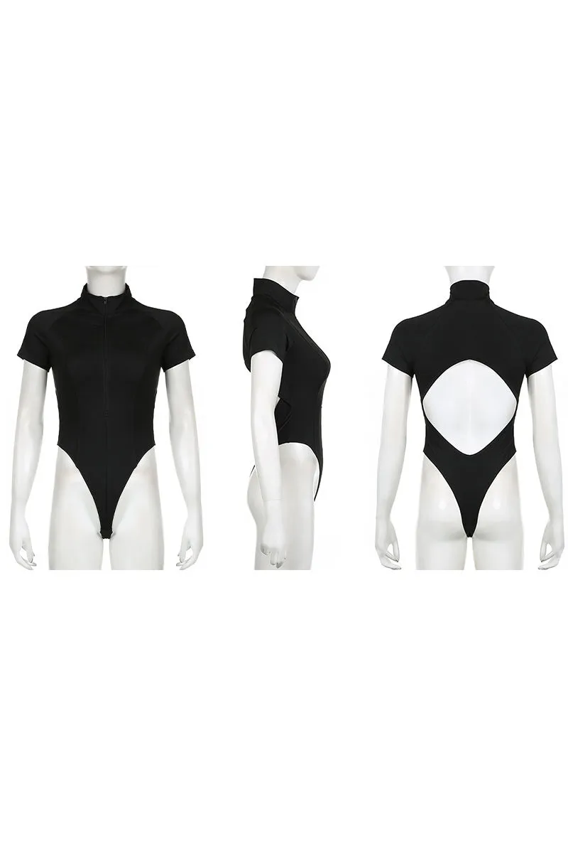 TJ0544 Zip Up Short Sleeve Bodysuit