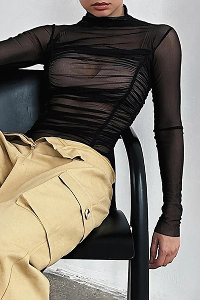 TK0477 Mesh Long Sleeve Bodysuit