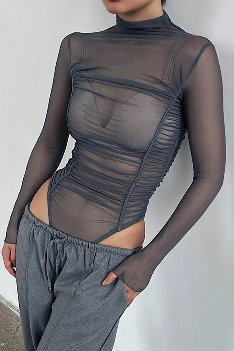 TK0477 Mesh Long Sleeve Bodysuit