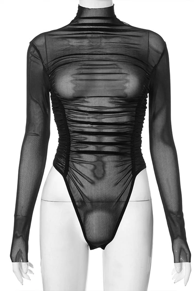 TK0477 Mesh Long Sleeve Bodysuit