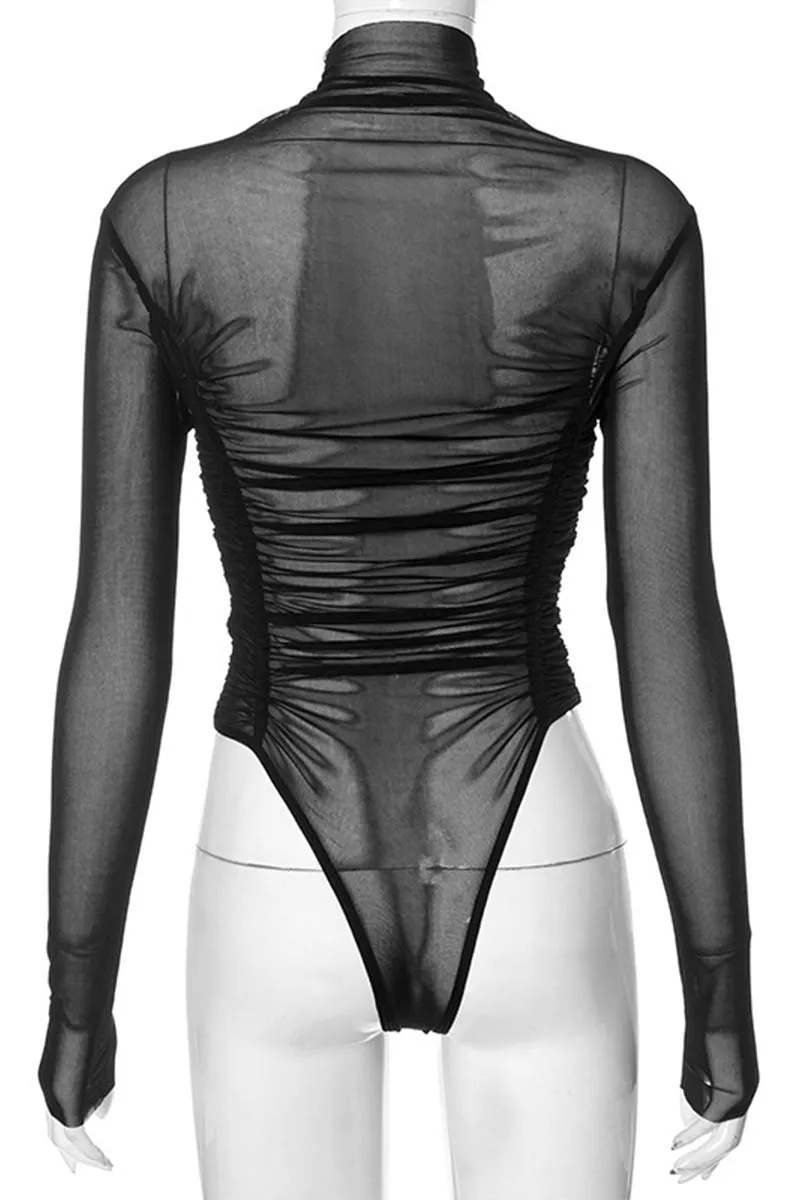 TK0477 Mesh Long Sleeve Bodysuit
