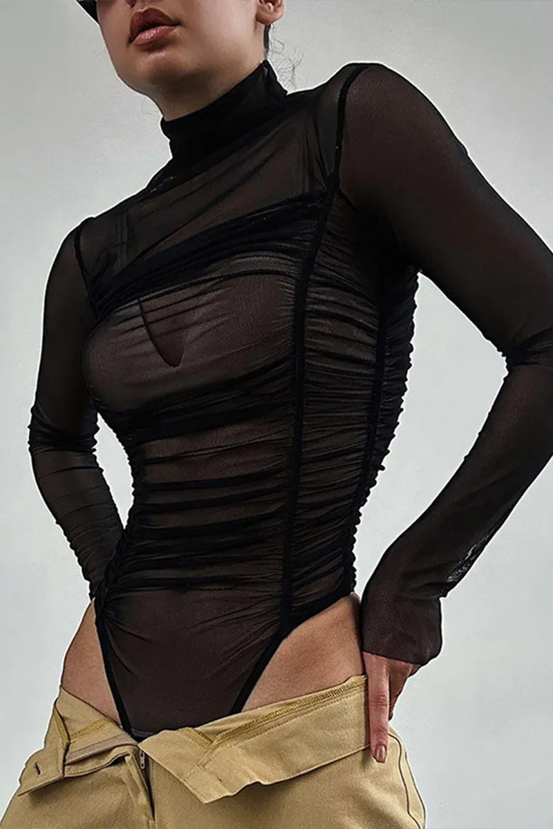 TK0477 Mesh Long Sleeve Bodysuit