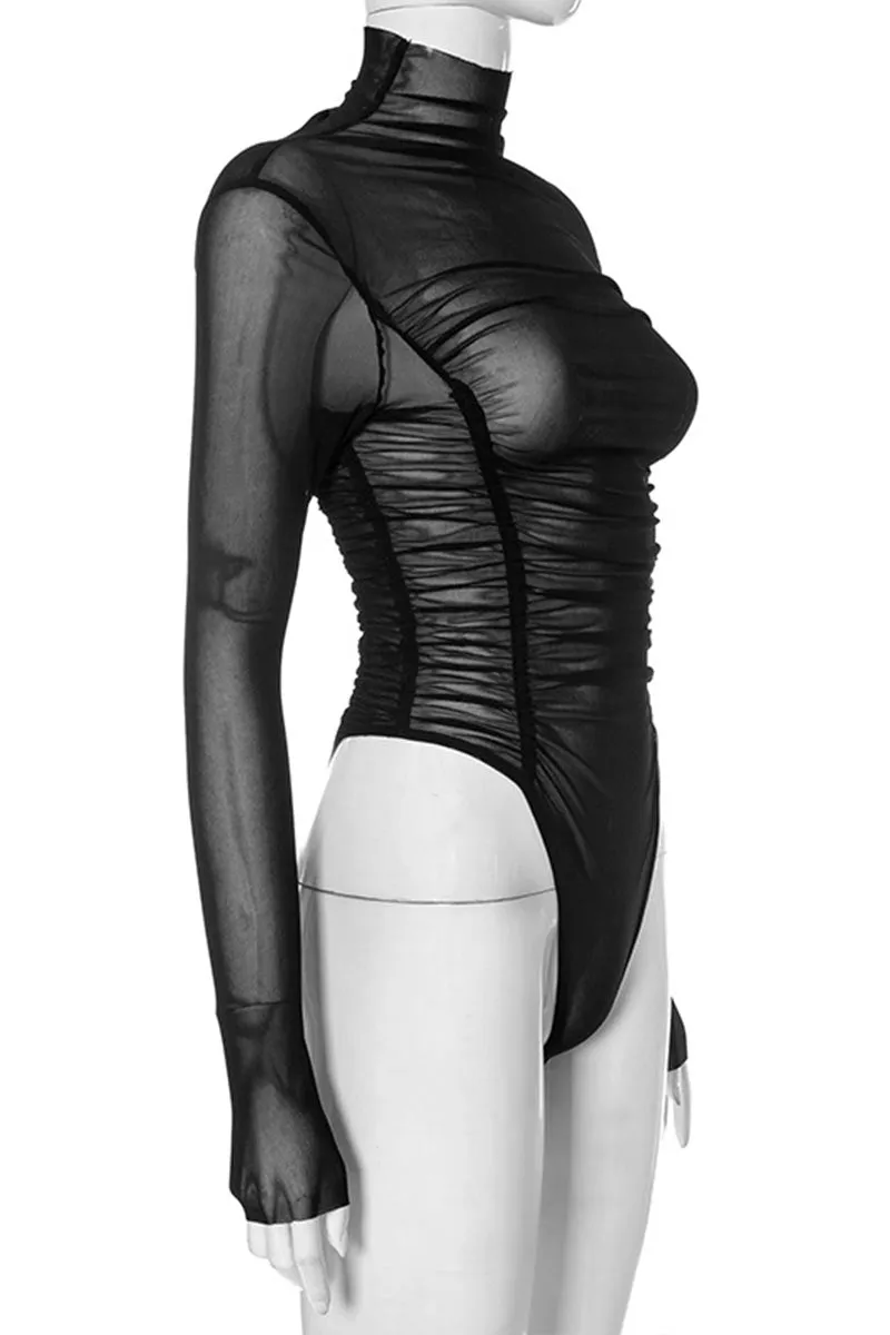 TK0477 Mesh Long Sleeve Bodysuit