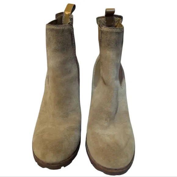 Tory Burch Brown Stafford Suede Ankle Heeled Boots 9 Chelsea Boot Stacked Preppy