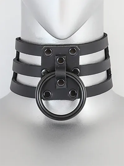 Triple Strap and O-Ring Leather Collar