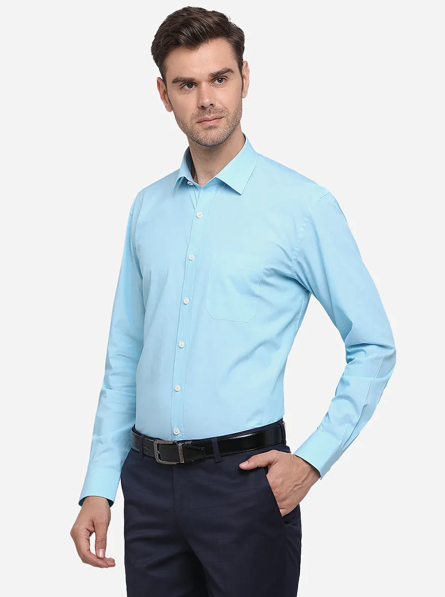 Turquoise Blue Solid Regular Fit Formal Shirt | JadeBlue