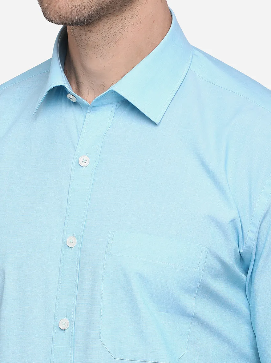Turquoise Blue Solid Regular Fit Formal Shirt | JadeBlue