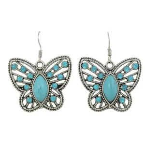Turquoise with Blue Crystals Butterfly Pierced Earring - PT511E