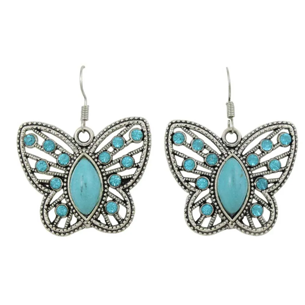 Turquoise with Blue Crystals Butterfly Pierced Earring - PT511E