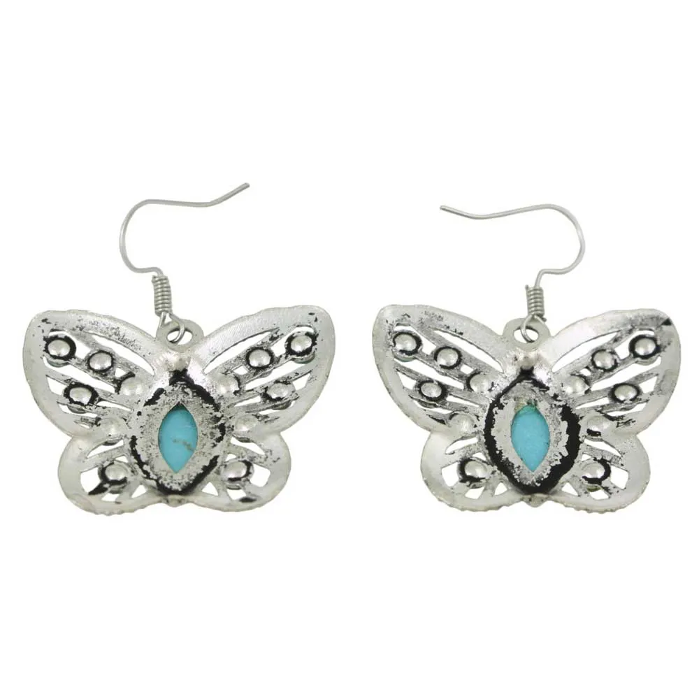 Turquoise with Blue Crystals Butterfly Pierced Earring - PT511E