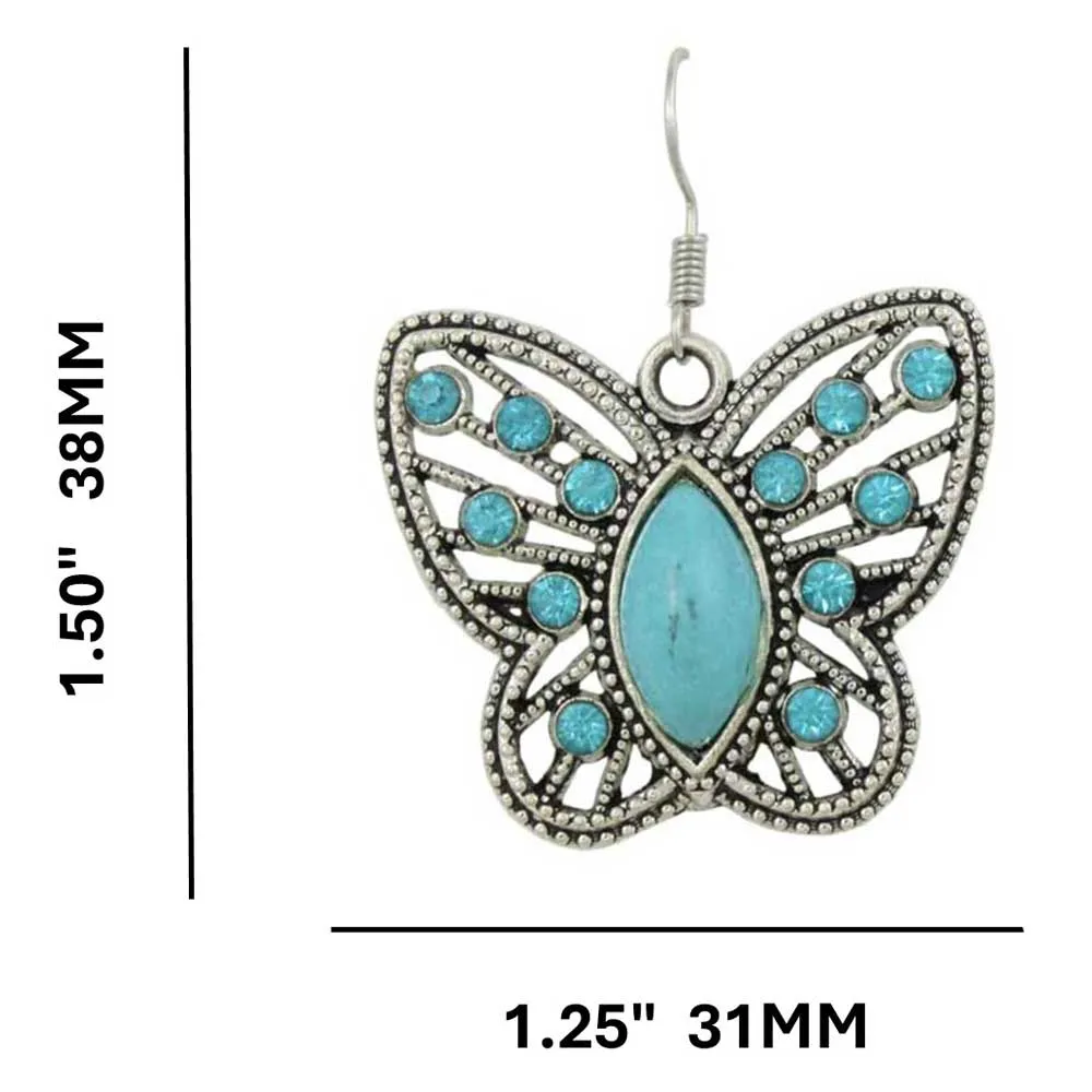 Turquoise with Blue Crystals Butterfly Pierced Earring - PT511E