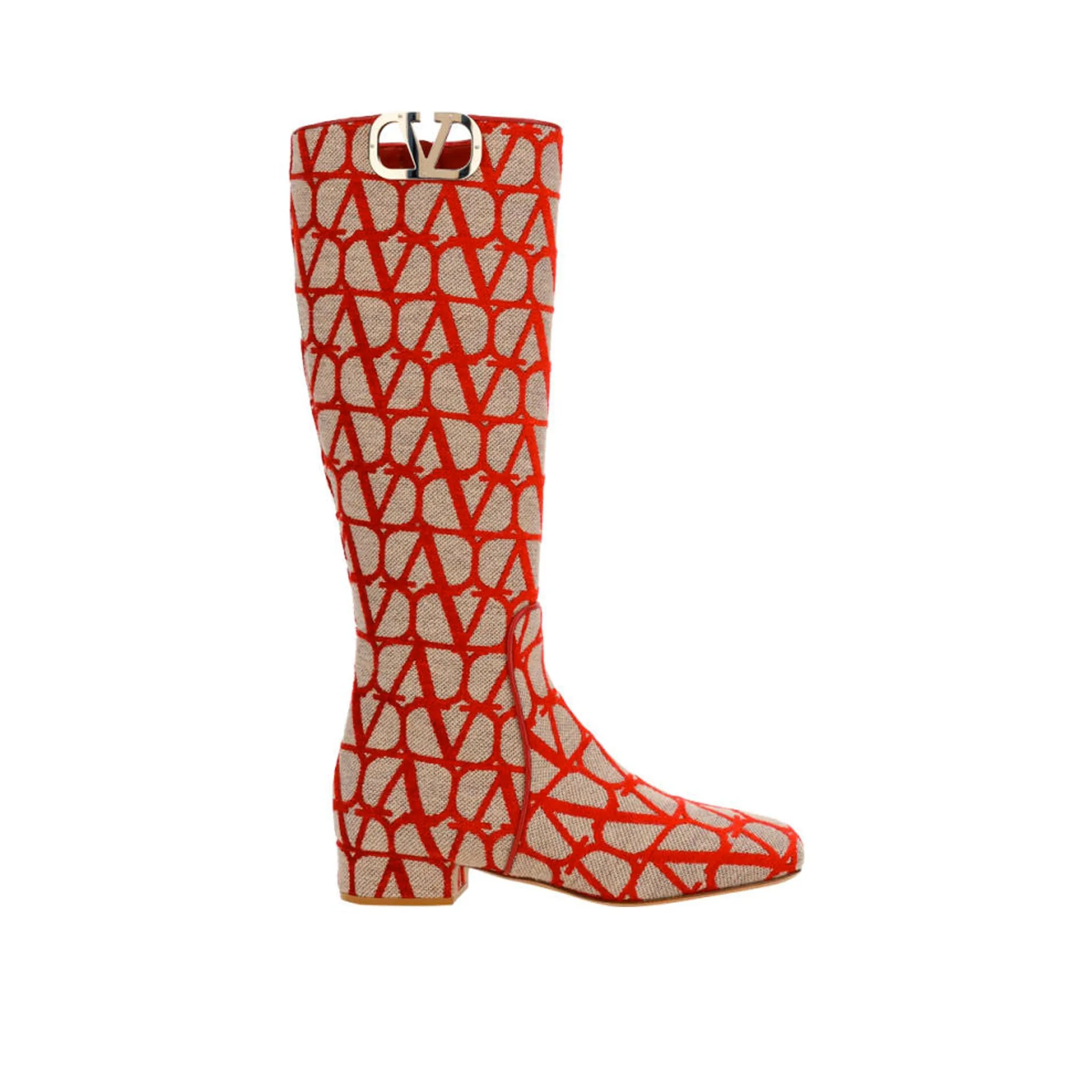 VALENTINO GARAVANI Canvas Logo Ankle Boots with Side Zip - 2 cm Heel