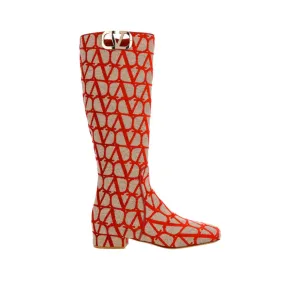VALENTINO GARAVANI Canvas Logo Ankle Boots with Side Zip - 2 cm Heel