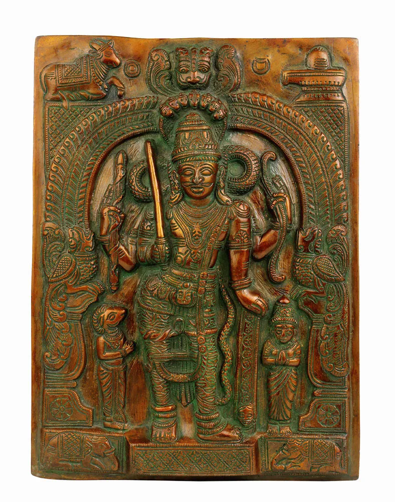 Veerabhadra Wall Plaque in Antique Finish 11.75"