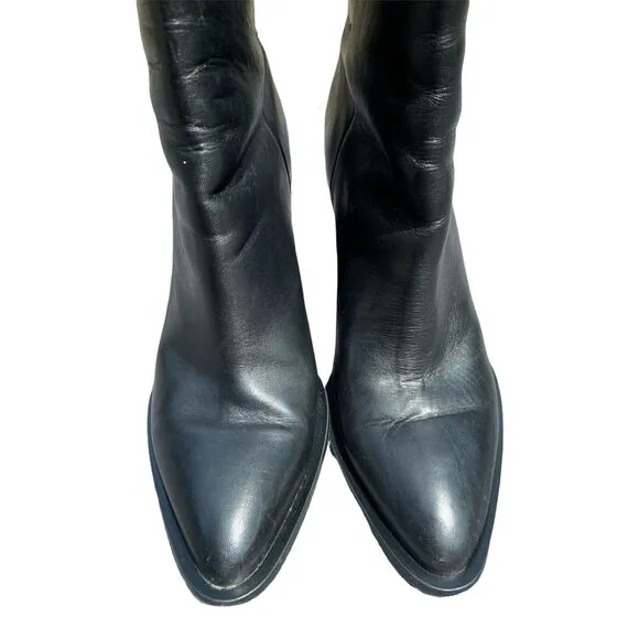 VINCE Erving Leather Ankle Boots in Black Size 8.5 Block Heel