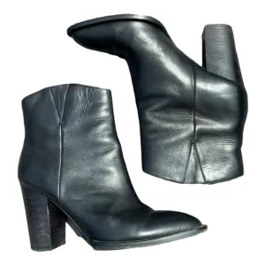 VINCE Erving Leather Ankle Boots in Black Size 8.5 Block Heel