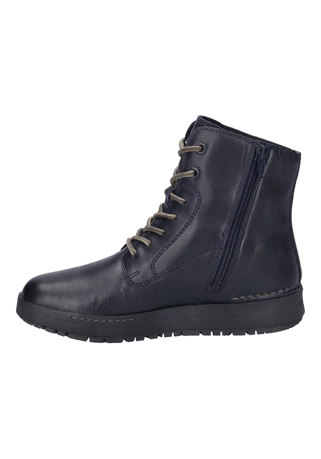 Waterproof Lace Up Leather Boot - Navy