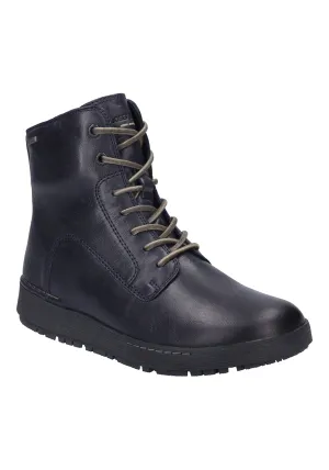 Waterproof Lace Up Leather Boot - Navy