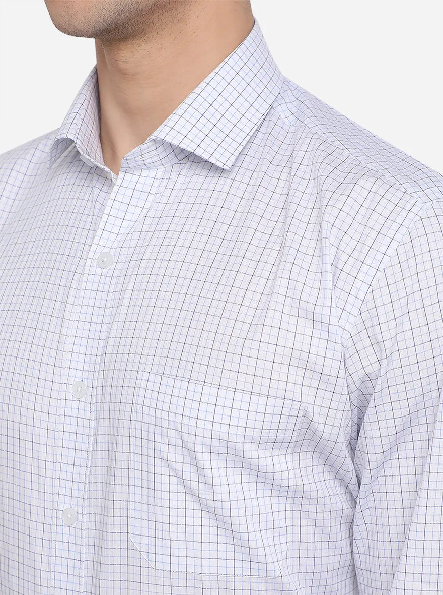White & Blue Checked Regular Fit Formal Shirt | JadeBlue