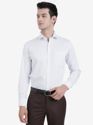 White & Blue Printed Slim Fit Formal Shirt | Greenfibre