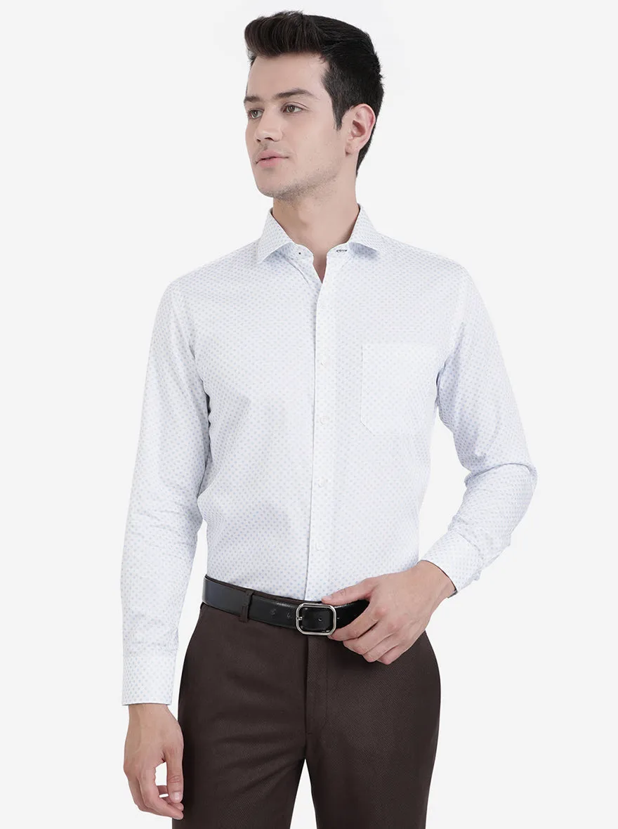 White & Blue Printed Slim Fit Formal Shirt | Greenfibre