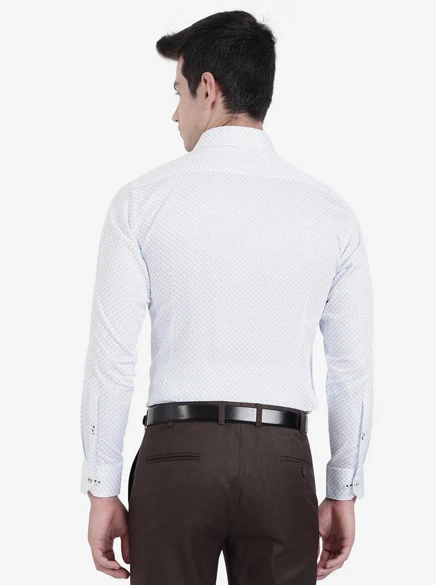 White & Blue Printed Slim Fit Formal Shirt | Greenfibre