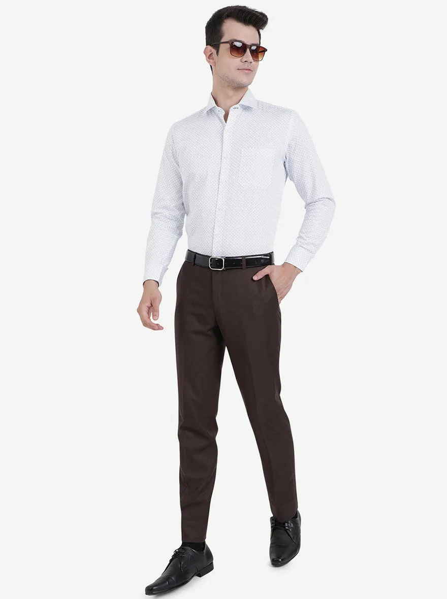 White & Blue Printed Slim Fit Formal Shirt | Greenfibre