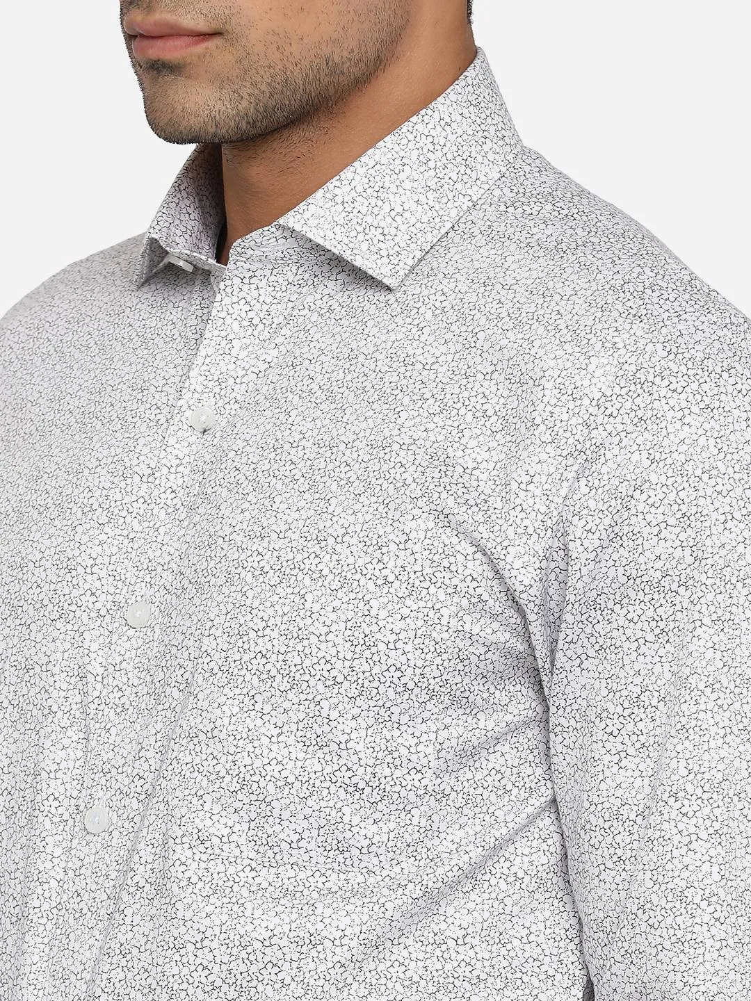 White & Grey Printed Slim Fit Formal Shirt | Greenfibre