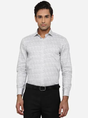 White & Grey Printed Slim Fit Formal Shirt | Greenfibre