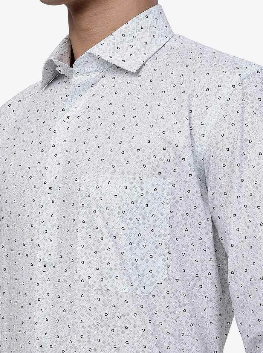 White Printed Regular Fit Formal Shirt | JadeBlue