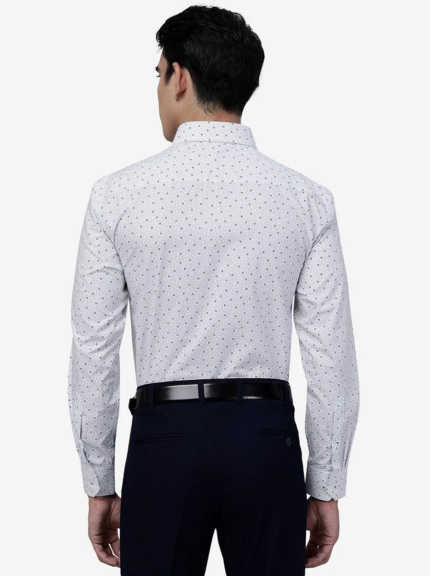 White Printed Regular Fit Formal Shirt | JadeBlue