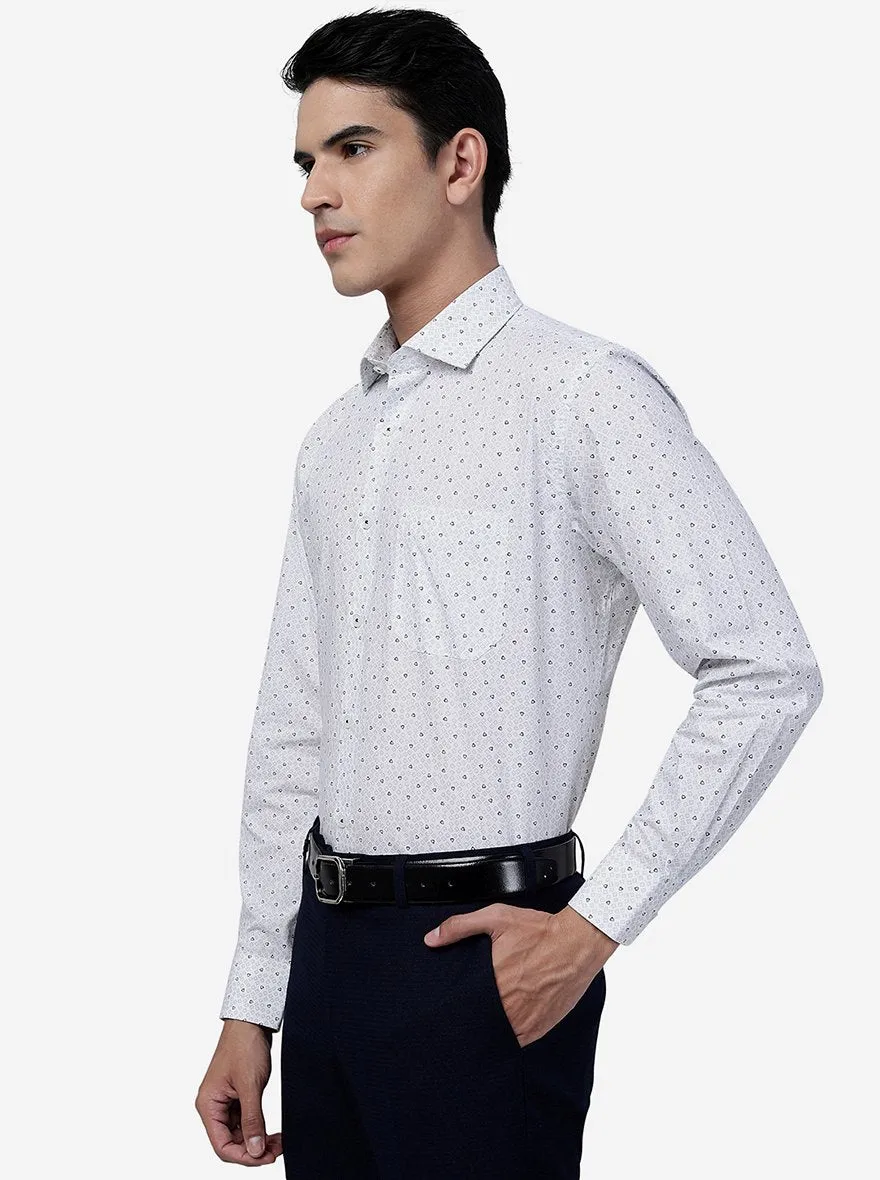 White Printed Regular Fit Formal Shirt | JadeBlue