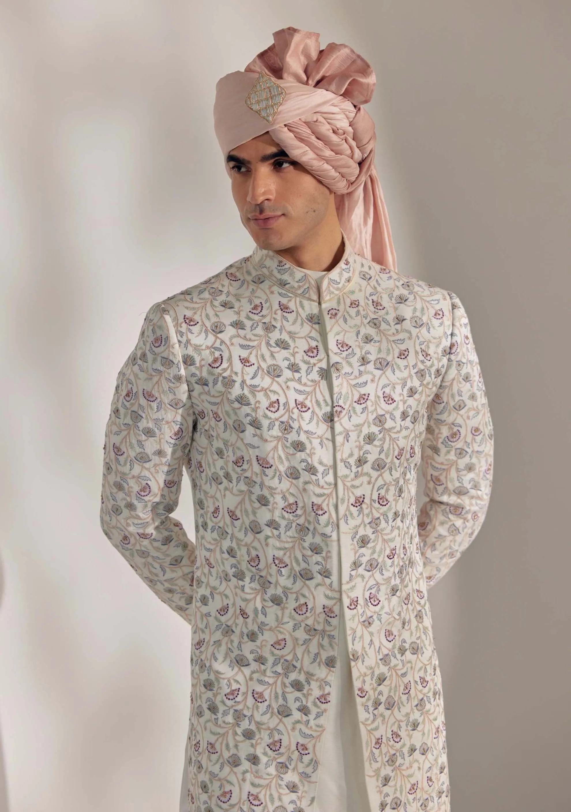 White Vine Sherwani Set