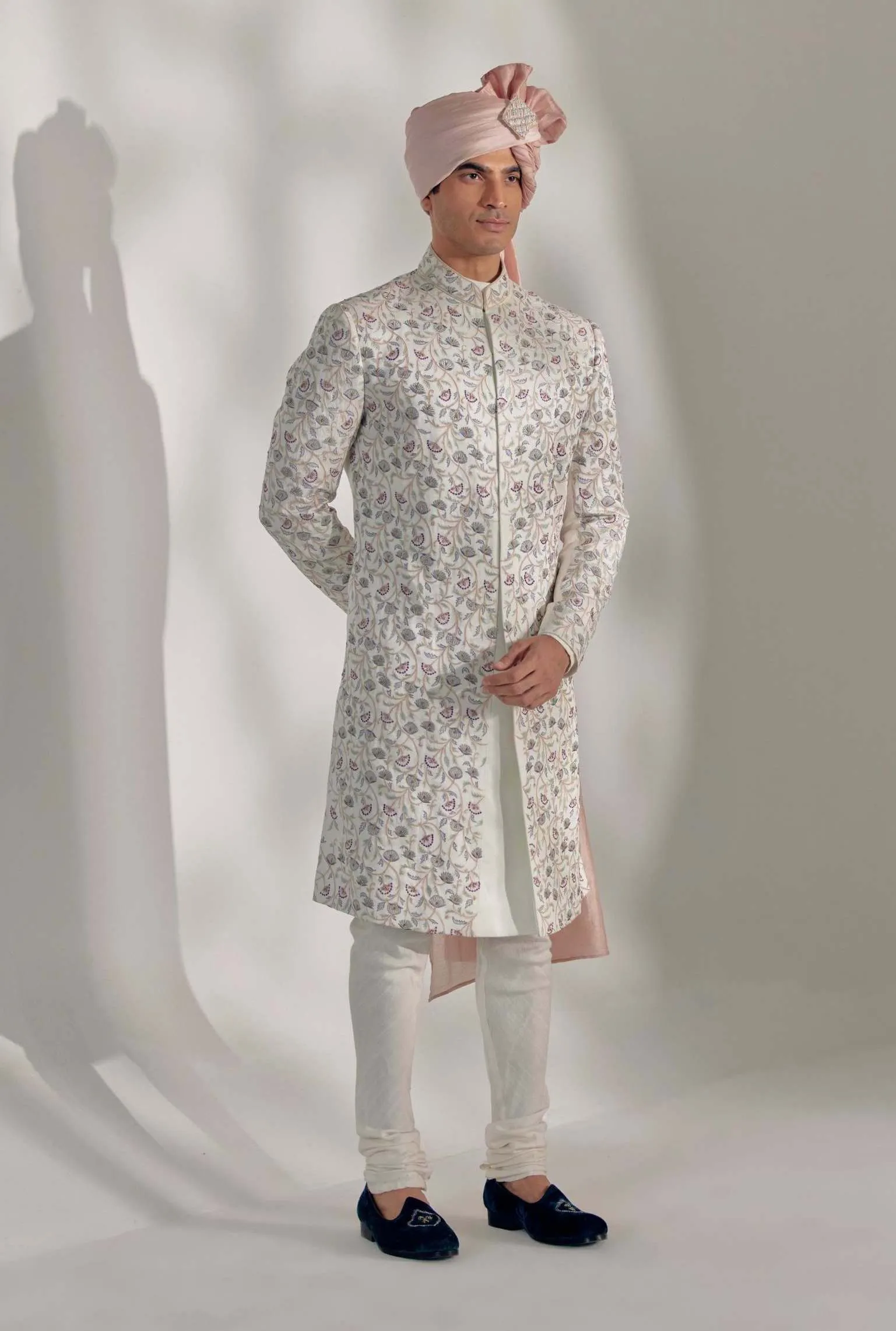 White Vine Sherwani Set