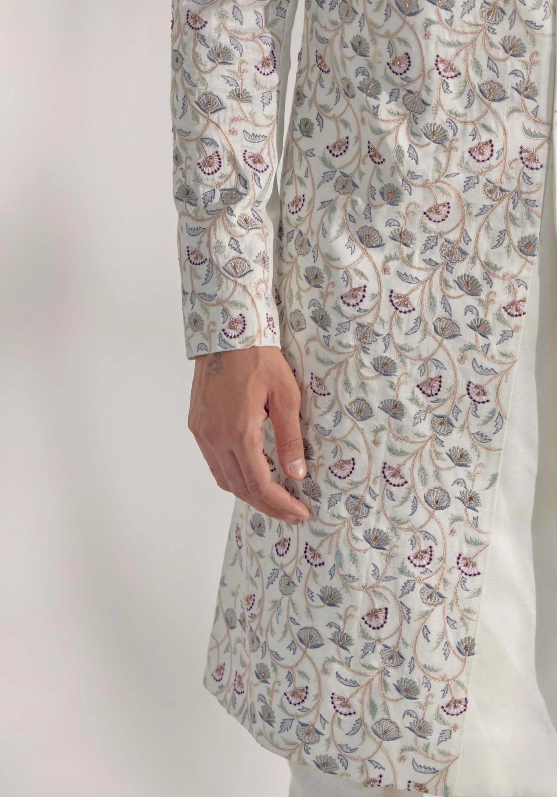 White Vine Sherwani Set